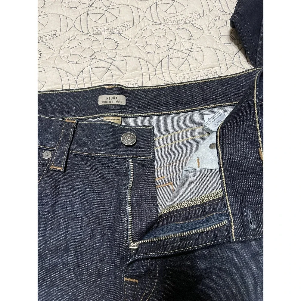 True Religion Mens Ricky Relaxed Straight Jeans Flap Pockets Size 40 x 35